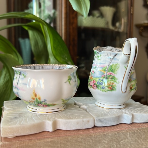 Vintage Royal Albert Silver Birch Mini Cream and Sugar Dish Bone China England - Picture 7 of 12